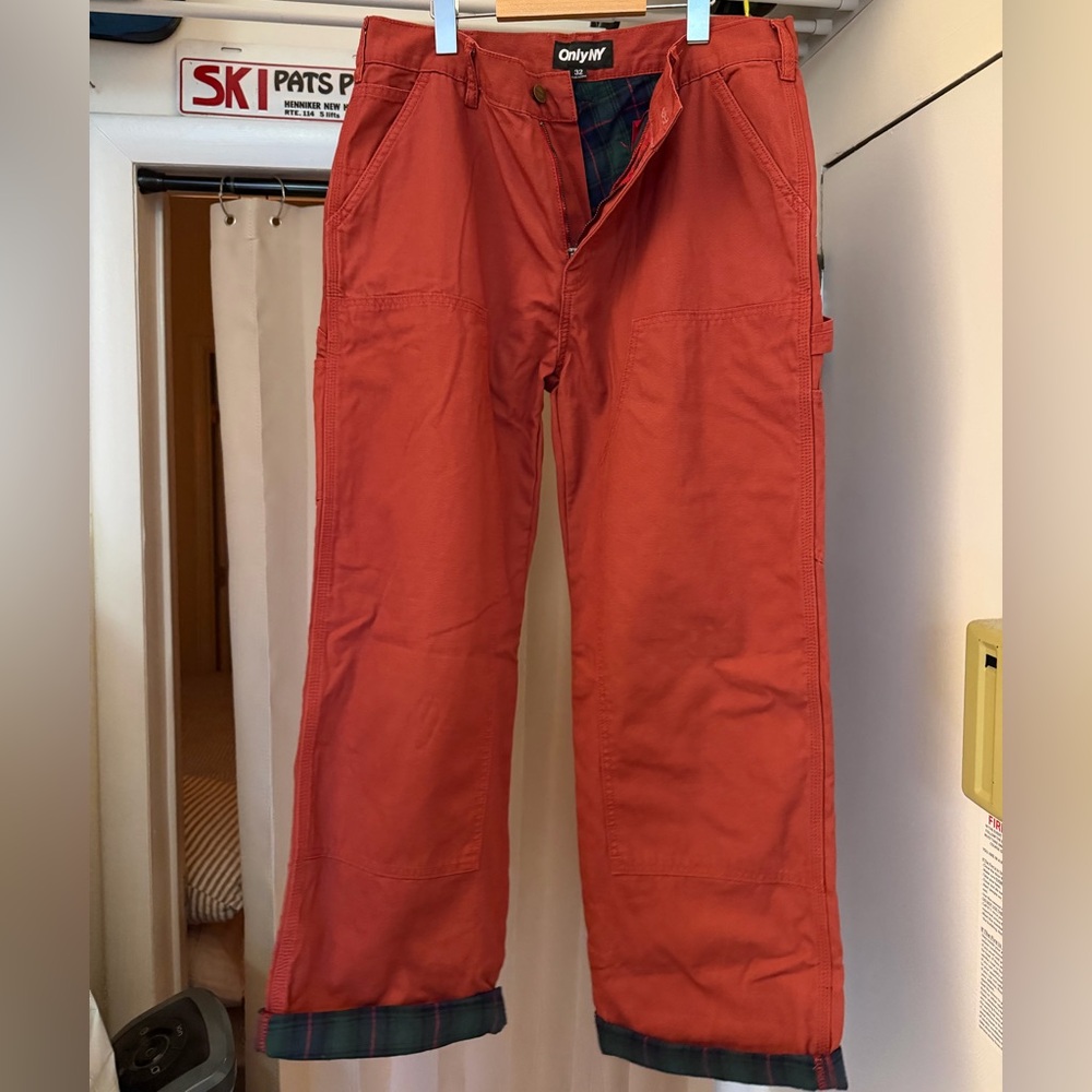 Only NY Men's Rust-Red Cargo Pants with Utility Pockets
